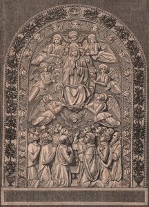एंड्रिया डेला रोबिया (1435-1525 या 1528), पिनाकोटेका डि सिट्टा डि कैस्टेलो, उम्ब्रिया, इटली की कार्यशाला द्वारा वर्जिन की धारणा, ले सेंटो सिट्टा डी'टालिया (सौ इतालवी शहर) से वुडकट, इल सेकोलो, मिलान के सचित्र मासिक पूरक द्वारा एंड्रिया डेला रॉबिया