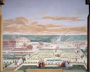 विला पिसानी, स्ट्रा, वेनेटो में एंड्रिया उरबानी (1711-1798) द्वारा एक विला और काल्पनिक उद्यान, फ्रेस्को का परिप्रेक्ष्य चित्रण। इटली द्वारा एंड्रिया उर्बानी