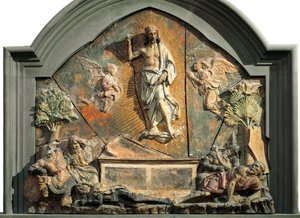 क्राइस्ट का पुनरुत्थान (सोते हुए सैनिक को लॉरेंट डी मेडिसी (लोरेंजो द मैग्निफिकेंट) पॉलीक्रोम टेराकोटा रिलीफ एंड्रिया डेल वेरोकियो (1437-1488) द्वारा 15 वीं शताब्दी के म्यूजियो नाजियोनेल डेल बार्गेलो फ्लोरेंस के रूप में दर्शाया गया है। द्वारा एंड्रिया डेल वेरोकियो