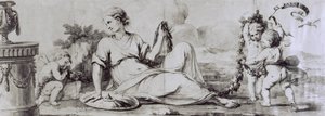 पुट्टी के साथ महिला आकृति, अलंकारिक रचना, सीए 1754, एंड्रिया अप्पियानी द्वारा डिजाइन (1754-1817) दराज-ब्यूरो की छाती के लिए द्वारा ग्यूसेप मैगिओलिनी, इटली द्वारा एंड्रिया द एल्डर अप्पियानी