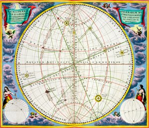 पृथ्वी और ग्रहों की गति को दर्शाने वाला मानचित्र, 1660-1661 द्वारा एंड्रयू सेलरियस