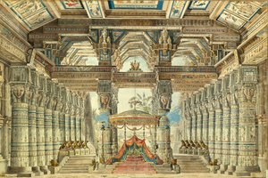 जी। हेंडेल, 1834 द्वारा मिस्र में बैले सीज़र के लिए स्टेज डिजाइन