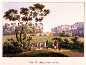 आंद्रेई येफिमोविच मार्टिनोव (1768-1826) द्वारा quot;त्सार्स्कोए सेलो के पार्क में कैमरून गैलरी का दृश्यquot;, 1817 से पहले कागज पर कलम, ब्रश, जल रंग, स्याही और सफेद रंग - स्टेट ट्रेटीकोव गैलरी, मॉस्को