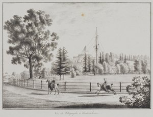 ओब्रिएनबौम, 1821-1822 में टोबोगैनिंग मंडप और टेलीग्राफ का दृश्य