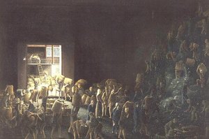 चाय की छाती भरना; और पहली प्रक्रिया में चाय निर्माण, c.1820 (जोड़ी में से एक) c.1820 द्वारा एंग्लो चीनी स्कूल