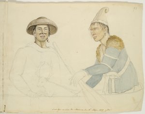 मिक्स म्यूजियम, न्यू हेवन, कनेक्टिकट, 1813 में स्वदेशी अमेरिकियों के दो मोम के आंकड़े (कागज पर पानी के रंग, ग्रेफाइट और काली स्याही)