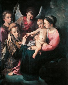 सेंट कैथरीन का रहस्यवादी विवाह, एनीबेल कार्रेसी द्वारा (1560-1609), कैनवास पर तेल द्वारा एनीबेल कार्रेसी
