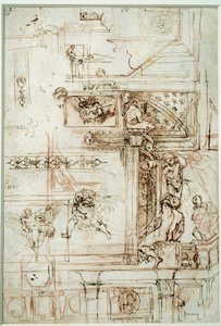 Farnese गैलरी के लिए परियोजना। Annibal Carracci Dit Carrache द्वारा आरेखण (1560-1609) द्वारा एनीबेल कार्रेसी
