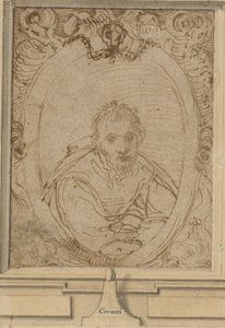 सेल्फ पोर्ट्रेट, c.1580 (कागज पर कलम और भूरी स्याही) द्वारा एनीबेल कार्रेसी