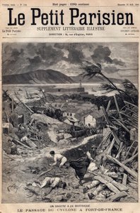 मार्टीनिक में एक आपदा: 1891 में फोर्ट-डी-फ्रांस (फोर्ट डी फ्रांस) में चक्रवात का मार्ग। अगस्त 1891 से "ले पेटिट पेरिसियन" में उत्कीर्णन। निजी संग्रह। द्वारा अनाम अनाम