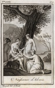 अदोनिस का जन्म हुआ है। चार्ल्स अल्बर्ट डेमोस्टियर (1760-1801) द्वारा "लेट्रेस ए एमिली सुर ला मिथोलॉजी" में 1819 से उत्कीर्ण। निजि संग्रह। द्वारा अनाम अनाम