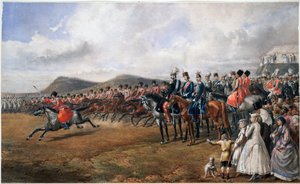 अलेक्जेंड्रे II (1818-1881) पासेंट लेस टॉरुप्स एन रेव्यू - ज़ार अलेक्जेंडर II सैनिकों की समीक्षा - बेनामी - 1867 - कागज पर पानी के रंग - 55x90 - निजी संग्रह द्वारा अनाम अनाम