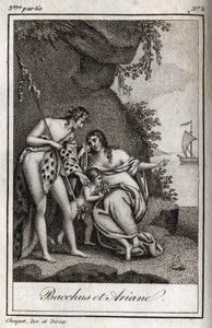 Bacchus et Ariane (Bacchus and Ariadne) 1819 से चार्ल्स अल्बर्ट डेमोस्टियर (1760-1801) द्वारा "लेट्रेस ए एमिली सुर ला मिथोलॉजी" में उत्कीर्णन। निजि संग्रह। द्वारा अनाम अनाम