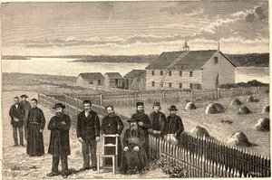 बिशप इसिडोर क्लट (1832-1903), आरपी ले कोरे और 19वीं सदी के अंत में कनाडा में अथाबास्का मैकेंज़ी (अथाबास्का-मैकेंज़ी) में प्रोविडेंस मिशन के अन्य सदस्य। लुई-यूजीन (लू) द्वारा "लेस मिशन कैथोलिक्स एयू XIXeme सिएकल" में उत्कीर्णन द्वारा अनाम अनाम