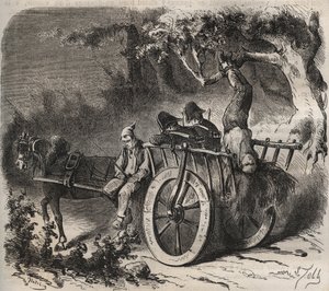 19वीं सदी में टूलॉन बैगन से एक बल का साहसिक पलायन। पियरे ज़ैकोन (1817-1895) (कोलोनिया पेनेल - दंड कॉलोनी) द्वारा "उनके निर्माण से लेकर आज तक दोषियों का इतिहास" (1877) में उत्कीर्णन। निजि संग्रह। द्वारा अनाम अनाम