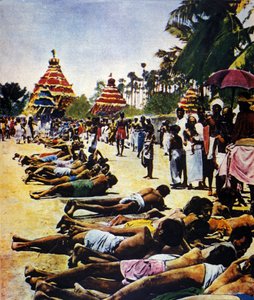 ब्रिटिश साम्राज्य के खिलाफ भारत में सविनय अवज्ञा सप्ताह: राजनीतिक नेता मोहनदास करमचंद गांधी (1869-1948) के नेतृत्व में 1931 में जलाईपुर में प्रदर्शन। "" इल मैटिनो इलस्ट्रेटर "" 1931 से चित्रण द्वारा अनाम अनाम