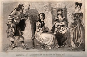 लुई XIV (1650) के शासन की शुरुआत में वेशभूषा। 1859 से "" ले मोंडे में उत्कीर्णन। सबसे दूरस्थ समय से लेकर आज तक सभी लोगों का इतिहास ”। एमई डे लॉस्टलॉट-बाचौए (लॉस्टलॉट बचौ) द्वारा। निजि संग्रह। द्वारा अनाम अनाम