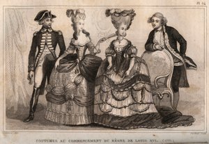 लुई सोलहवें (1775) के शासन की शुरुआत में वेशभूषा। 1859 से "" ले मोंडे में उत्कीर्णन। सबसे दूरस्थ समय से लेकर आज तक सभी लोगों का इतिहास ”। एमई डे लॉस्टलॉट-बाचौए (लॉस्टलॉट बचौ) द्वारा। निजि संग्रह। द्वारा अनाम अनाम