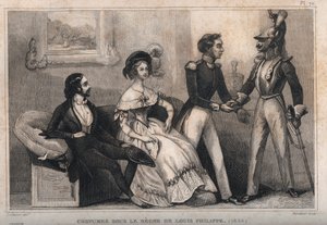 लुई फिलिप (1839) के शासन के तहत वेशभूषा। 1859 से "" ले मोंडे में उत्कीर्णन। सबसे दूरस्थ समय से लेकर आज तक सभी लोगों का इतिहास ”। एमई डे लॉस्टलॉट-बाचौए (लॉस्टलॉट बचौ) द्वारा। निजि संग्रह। द्वारा अनाम अनाम