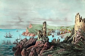 क्रीमी युद्ध: क्रीमी में बालाक्लावा बंदरगाह का दृश्य। 1854-1855 के आसपास उत्कीर्णन। निजि संग्रह द्वारा अनाम अनाम
