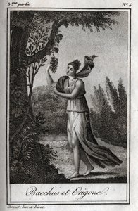 एरिगो और बैचस, चार्ल्स अल्बर्ट डेमोस्टियर (1760-1801) द्वारा "लेट्रेस ए एमिली सुर ला मिथोलॉजी" में 1819 का उत्कीर्णन। निजि संग्रह। द्वारा अनाम अनाम