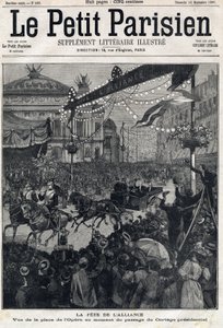 फ्रेंको-रूसी गठबंधन (फ्रेंको-रूसी) का पर्व: फेलिक्स फॉरे (1841-1899) के प्रेसिडेंशियल कोर्टेज के पारित होने के दौरान ओपेरा स्क्वायर का दृश्य। 12/09/1897 को "" ले पेटिट पेरिसियन "" में। निजि संग्रह द्वारा अनाम अनाम