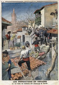 स्पेन में बाढ़: किंग अल्फोंसो XIII (1886-1941) ने सेविले के भयावह उपनगरों का दौरा किया। 25/02/1912 को "" ले पेटिट जर्नल "" में उत्कीर्णन। निजि संग्रह। द्वारा अनाम अनाम