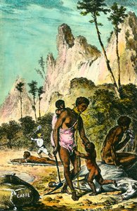 इले डी फ्रांस की यात्रा (वर्तमान मॉरीशस): दासों का काम। शोषण का एक श्वेत स्वामी जमीन पर पड़े एक दास को कोड़े मारता है। एक महिला अपने पैर से हार पहनती है। 18 वीं शताब्दी की नक्काशी। निजि संग्रह। द्वारा अनाम अनाम