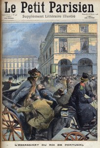 पुर्तगाल के राजा चार्ल्स प्रथम (1863-1908) और क्राउन प्रिंस लुइस फिलिप की 1 फरवरी 1908 को लिस्बन में रिपब्लिकन द्वारा हत्या कर दी गई थी। 16/02/1908 को "ले पेटिट पेरिसियन" समाचार पत्र में से एक। निजि संग्रह। द्वारा अनाम अनाम