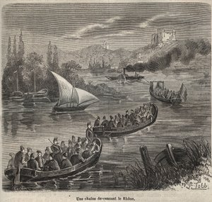टॉलन जेल - रोन से उतरती एक श्रृंखला - पियरे ज़ैकोन (1817-1895) (कोलोनिया पेनाले - दंड कॉलोनी) द्वारा "उनके निर्माण से लेकर आज तक के दोषियों का इतिहास" (1877) में उत्कीर्णन द्वारा अनाम अनाम