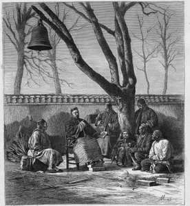 हेनान प्रांत (हो नान, हो-नान), चीन में मिशनरी शिक्षण कैथोलिक सिद्धांत। लुई-यूजीन (लुई यूजीन) लौवेट द्वारा "लेस मिशन कैथोलिक्स औ XIXeme सिकल" में उत्कीर्णन। निजि संग्रह। द्वारा अनाम अनाम