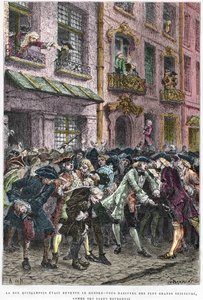 पेरिस IV arrondissement - La rue Quincampoix en 1720 a l'epoque du système de John Law (1671 - 1729) - "" L'agiotage a la rue Quincampoix" (कानून द्वारा दिवालिया होने का कारण) - सट्टेबाजों के साथ rue Quincampoix का दृश्य जॉन लॉ की व् द्वारा अनाम अनाम