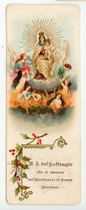 पवित्र छवि: हमारी महिला मताधिकार। आत्माओं को बचाने के लिए शुद्धिकरण में कुंवारी (क्रोमोलिथोग्राफी) द्वारा अनाम अनाम