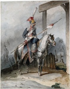 फ्रेंच इंपीरियल गार्ड के पोलिश शेवाउलेर - बेनामी - सीए 1808 - कागज पर जल रंग - 20,6x16,2 - निजी संग्रह द्वारा अनाम अनाम