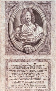 आर्कान्जेलो कोरेली (1653-1713) का पोर्ट्रेट इतालवी संगीतकार और वायलिन वादक उत्कीर्णन। १८वीं सदी के मिलानी निजी संग्रह द्वारा अनाम अनाम