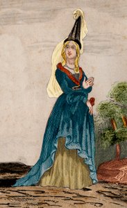 जोन ऑफ फ्लैंडर्स (1295-1374), जीन डी मोंटफोर्ट की पत्नी, ब्रिटनी के ड्यूक (1293-1345) का पोर्ट्रेट। 1859 से "" ले मोंडे में उत्कीर्णन। सबसे दूरस्थ समय से लेकर आज तक सभी लोगों का इतिहास ”। एमई डे लॉस्टलॉट-बाचौए (लॉस्टलॉट बचौ) द्वारा। पीआर द्वारा अनाम अनाम