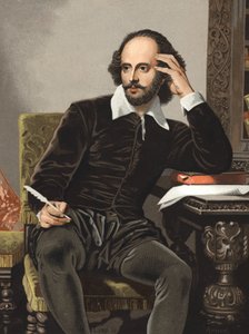 विलियम शेक्सपियर का पोर्ट्रेट (1564-1616)। "प्रसिद्ध पुरुषों और महिलाओं" से। बार्सिलोना 1877 (उत्कीर्णन)। द्वारा अनाम अनाम