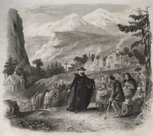 सेंट फ्रेंकोइस-डी-सेल्स (सेंट फ्रांकोइस डी सेल्स) (1567-1622), एक देहाती यात्रा पर जिनेवा की पूर्व संध्या। 1846 से "संतों के जीवन" में उत्कीर्णन। निजि संग्रह। द्वारा अनाम अनाम