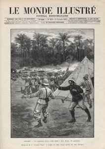 दूसरा डाहोमी युद्ध (1892-1894): 19 सितंबर 1892 को डाहोमी (अब बेनिन) में डोगबा की लड़ाई के दौरान फ्रांसीसी कमांडर फॉरेक्स की मृत्यु। एक अखबार। 1892 के "ले मोंडे इलस्ट्री" में उत्कीर्णन। निजी संग्रह। द्वारा अनाम अनाम