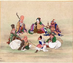 Sept Divinites du Bonheur - सेवन लकी गॉड्स पैरा एनोनिमस, सीए 1878 - कागज पर जल रंग और स्याही, 25x17,8 - निजी संग्रह द्वारा अनाम अनाम