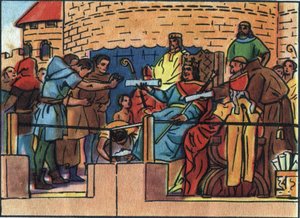 फ्रांस के राजा लुई VI सबसे बड़ा (1081-1137) पेरिस शहर को चार्टर प्रदान करता है। "" फ्रांस के राज्य के प्रमुखों और प्रमुखों का संग्रह "" में अनाम चित्रण। 20 वीं सदी। निजि संग्रह। द्वारा अनाम अनाम