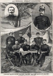 वाउलेट चानोइन मिशन (वौलेट-चानोइन) चाड के औपनिवेशिक विजय के लिए फ्रांसीसी अभियान: लेफ्टिनेंट ऑक्टेव मेयनियर (1874-1961) और कर्नल आर्सेन क्लोब (1857-1899) का चित्र निचले बाएं से दाएं: लेफ्टिनेंट जोआलैंड, सार्जेंट बुटेल, डॉक्टर द्वारा अनाम अनाम