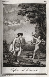 प्यार का बचपन। चार्ल्स अल्बर्ट डेमोस्टियर (1760-1801) द्वारा "लेट्रेस ए एमिली सुर ला मिथोलॉजी" में 1819 से उत्कीर्ण। निजि संग्रह। द्वारा अनाम अनाम