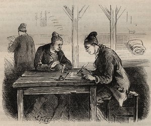 19वीं सदी में टूलॉन बैगन के सार्वजनिक लेखक। पियरे ज़ैकोन (1817-1895) (कोलोनिया पेनेल - दंड कॉलोनी) द्वारा "उनके निर्माण से लेकर आज तक दोषियों का इतिहास" (1877) में उत्कीर्णन। निजि संग्रह। द्वारा अनाम अनाम