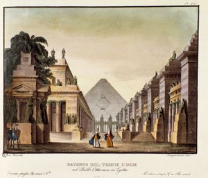इटालियन कोरियोग्राफर गियोवन्नी गैल्ज़रानी (1780-1865) (1828) द्वारा बैले "" ऑक्टेवियन इन मिस्र "" के लिए आइसिस सीनोग्राफी के मंदिर का दृश्य। एलेसेंड्रो सैनक्विरिको (1777-1849) द्वारा 1830 के दर्शनीय आविष्कारों का संग्रह "" में द्वारा अनाम अनाम
