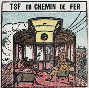वायरलेस टेलीफोनी: रेलवे वैगन में टीएसएफ। 1925 से बेनामी चित्रण। निजी संग्रह। द्वारा अनाम अनाम