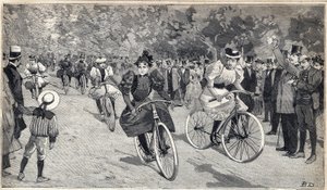 पेरिस के पास Bois de Boulogne में velocipedists की महिलाओं की दौड़. 25/06/1893 को "" ले पेटिट पेरिसियन "" में उत्कीर्णन। द्वारा अनाम अनाम