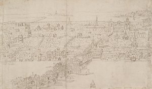 साउथवार्क से देखा गया लंदन का पैनोरमा: लंदन ब्रिज, 1554
