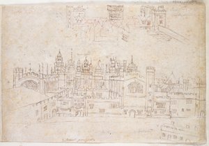 ओटलैंड्स और हैम्पटन कोर्ट के पैलेस का अध्ययन, c.1544 (कागज पर कलम और स्याही) द्वारा एंथोनीस वैन डेन Wyngaerde