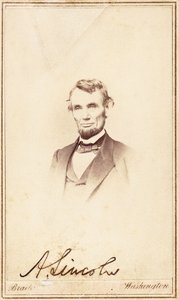 अब्राहम लिंकन, व्यवसाय कार्ड पर हस्ताक्षर किए, 1864 द्वारा एंथनी बर्गर